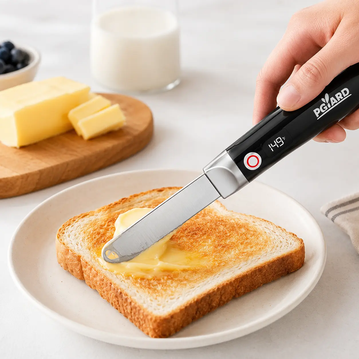 Simple Spread Heated Butter Knife Spreader - Heats up in 10s, Rechargeable, LED Display, 113℉/149℉, Non-stick Stainless Steel Knives, Safety Lock, 3 in 1 Kitchen Gadget Utensils for Cheese, Cold Butter & Jam Spreading, Kitchenware homeessentials