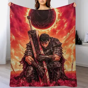 Flannel Fleece Blanket, Guts Berserk Eclipse Dark Fantasy Aesthetic Design Soft Throw, Cozy Warm Anime Manga Gift for Couch Bed