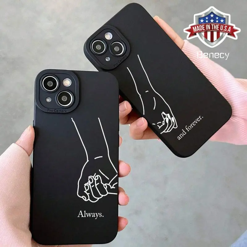 Couple Hand Pattern Phone Case,  Cute Phone Protective Cover, Phone Compatible with iPhone 11 12 13 14 15 16 Pro Max, Protector Protection Casing