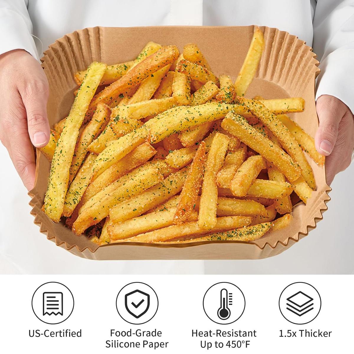 Air Fryer Liner,100 Square Air Fryer ParchmentPaper Liner, Air Fryer Liners Disposable for Microwave,Square Non-Stick Air Fryer Liner Square Free of Bleach