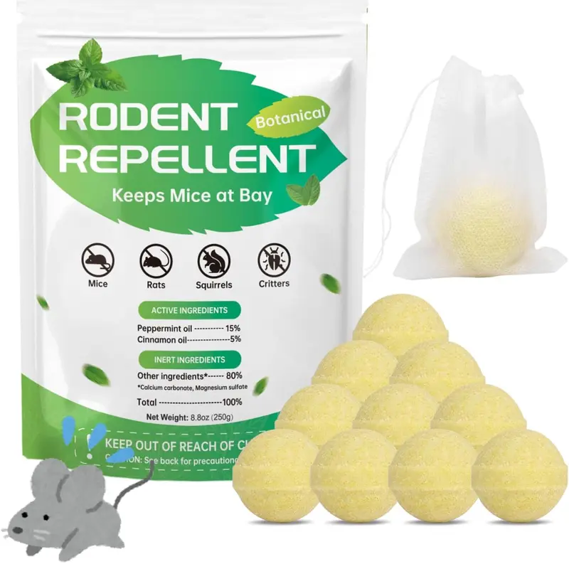 10 Packs Minty Peppermint Oil Rodent-Control Repellent - Mint Indoor Insect Control, RV & Attic/Garage Guard for Mice, Rats, Squirrels, Spiders, Home Pest Solution