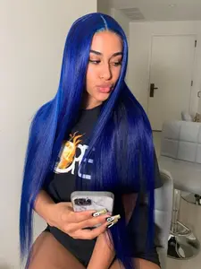 Dark Blue Long Straight Lace Front Wig, 13×4 Lace Front Synthetic Wig, Pre-Plucked Hairline, Heat Resistant Synthetic Fiber, Suitable for Cosplay, Straight Synthetic Wigs, 28 Inches