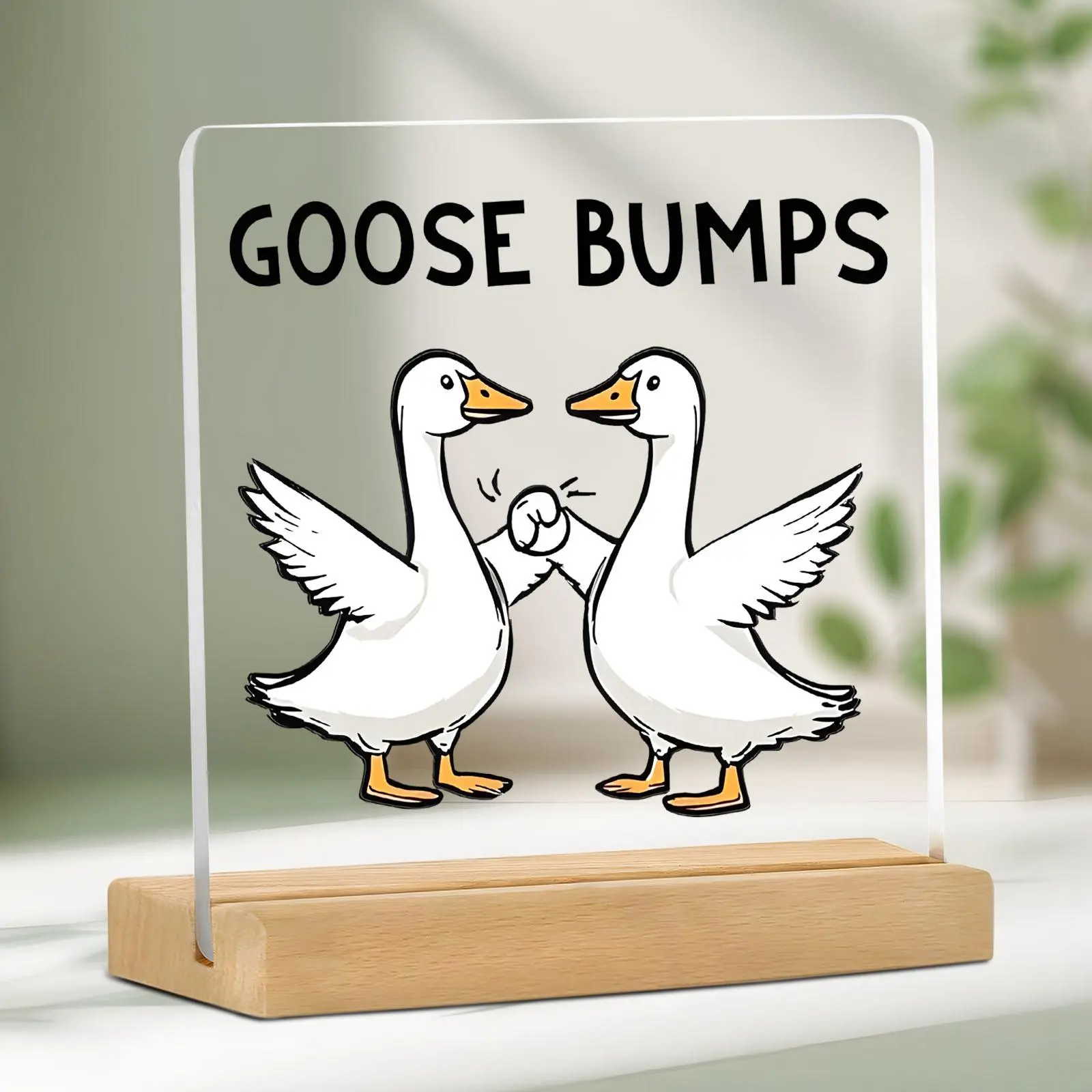 Funny Office Desk Decor for Men and Women, Home Office Decoration, Silly Goose Acrylic Sign with Wooden Base, Rustic Home Office Gift for Colleagues and Friends