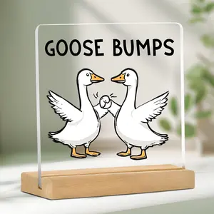 Funny Office Desk Decor for Men and Women, Silly Goose Acrylic Sign with Wooden Base, Rustic Home Office Gift for Colleagues and Friends