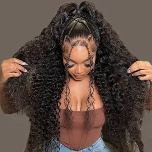 Urody Deep Wave 13x4 Transparent Lace Frontal Wigs Human Hair Curly Wigs Pre Plucked Pre Bleached With Baby Hair