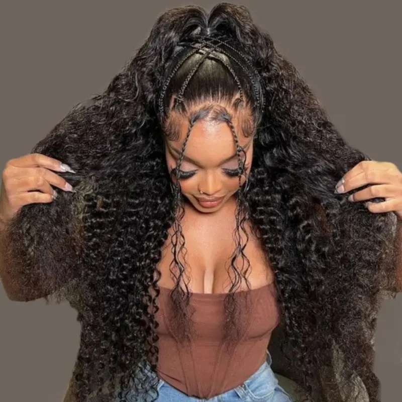 Urody Deep Wave 13x6 Transparent Lace Frontal Wigs Human Hair Curly Wigs Pre Plucked Pre Bleached With Baby Hair