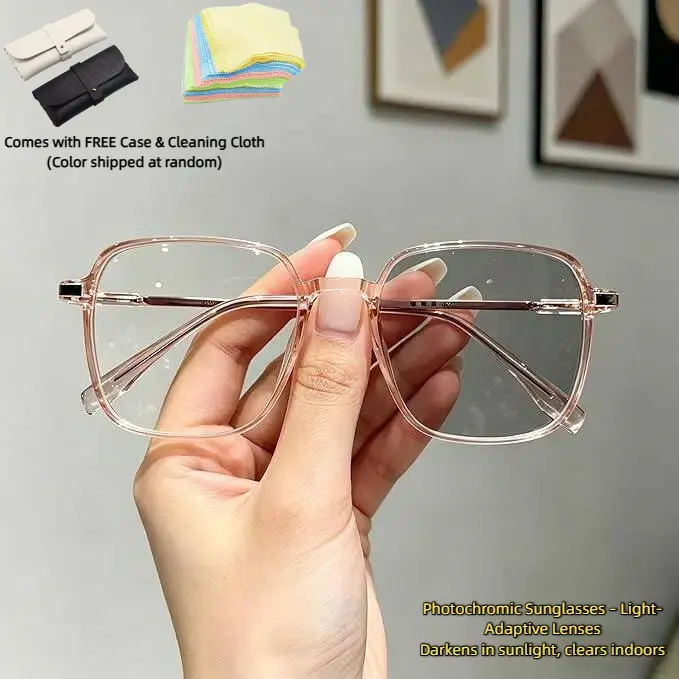 Photochromic Sunglasses with Light-Adaptive Lenses Darkens in Sunlight Clears Indoors Includes FREE Case & Cleaning Cloth