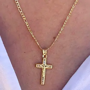 Womens Cross CZ Necklace Small Jesus Christ Charm Pendant