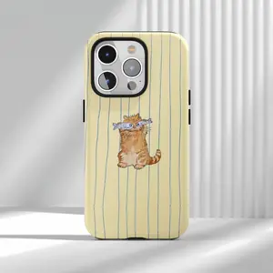 No Eyes, Only Fish! Funny Ginger Cat Phone Case - Quirky Doodle Art - Fits iPhone 17 Series - Unique Yellow Stripe Design