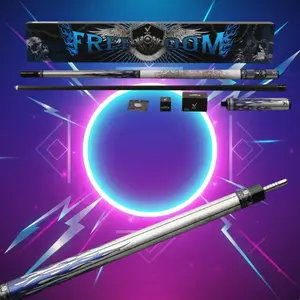 EVO Freedom Maxbing Edition Pool Cue — Azure Flame Finish, White Embossed Leather Wrap, Carbon Fiber Shaft — Complete Player Kit with 6" Extension, Time Tip, Glove & Chalk