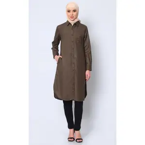 Classic  Brown Shirt Tunic with Pocket Embroidery