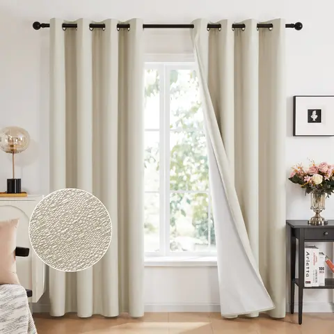 Deconovo Lightweight Faux Linen Texture Dark Blackout Bedroom Curtains - 2 Panels, Easy to Hang Modern Home Decor Window Drapes, Curtain Shack Accessories