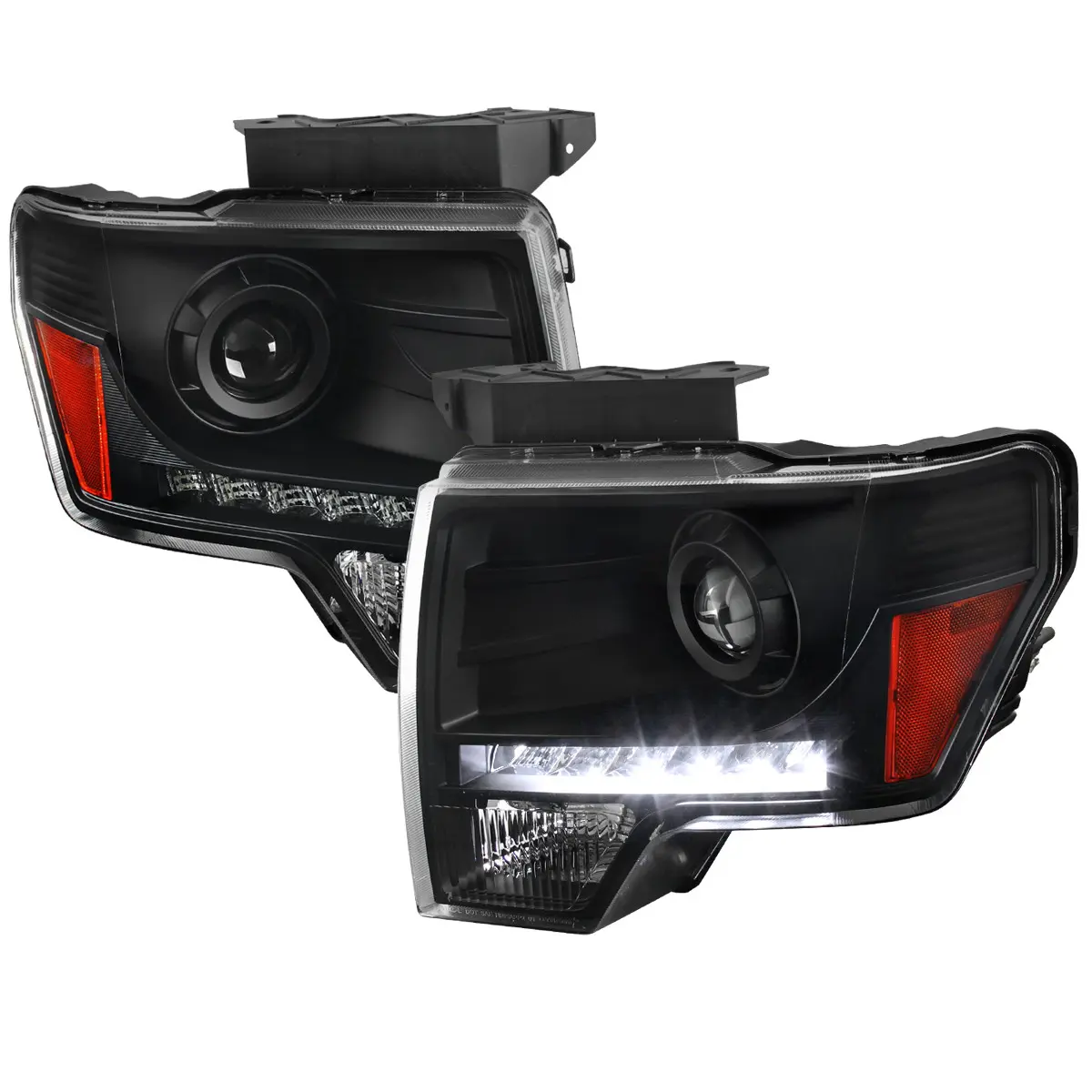 2009-2014 Ford F-150 Projector Headlights w/ LED Light Strip (Matte Black Housing/Clear Lens) 2009-2014 Ford F-150 Projector Headlights w/ LED Light Strip (Matte Black Housing/Clear Lens)