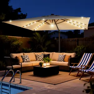 【Summervibes】 10ft Square Outdoor Patio Umbrella with Solar LED Lights, UPF 50+ UV Protection, 360 °     Swivel Crank Adjust, Ventilated Canopy, Rust-Proof Aluminum Umbrella