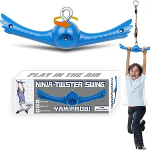 Swing Spins Set: Slackline Attachments - 360 °   Handle Twist-Spin Flips Toy Activate Ninja Powers Warrior Accessories Kids Hang Toys for Playground Backyard Blue