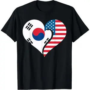Half American Half Korean USA Flag South Korea America T-Shirt Pure Cotton Graphic Tees Menswear Top: Gifts for Men & Women