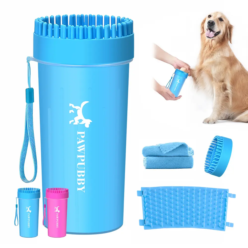 PAWPUBBY 2-in-1 Portable Paw Cleaner & Grooming Brush - Soft Silicone Bristles, Paw Trimmer, Easy-to-Use, Universal Fit Dog Grooming Supplies for All Breeds, Outdoor Walks, Hikes, 6.69x4.4x4.4in (Silicone Body Scrubber Function Included)