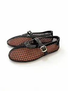 Women's Summer Round Toe Mesh Hollow Out Slip-On Ballet Flats, Comfortable Breathable Fishnet Shoes, Casual Fashion Footwear