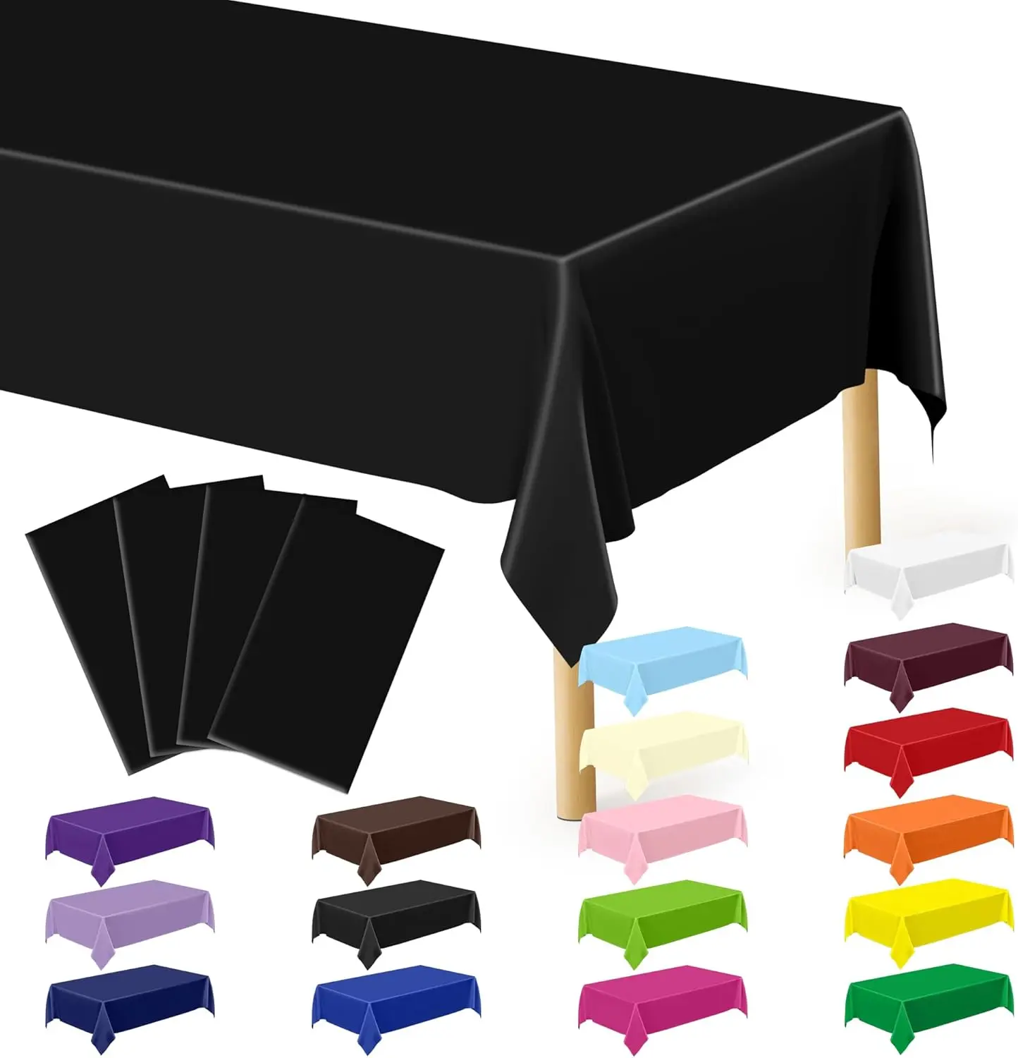 4 PCS Picnic Table Cover with Bench Covers, Black Plastic Table Cloths, 54 X 108 in Disposable Waterproof Rectangle Table Covers for Camping Birthdays Weddings Parties Christmas