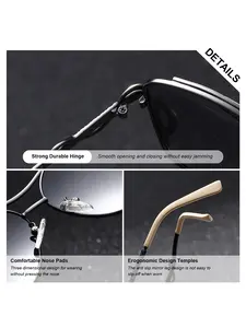 Luckace Polarized Sunglasses for Men and Women, Stainless Steel Frame, Oval Large Frame, Uva* Protection, Gift Box Included