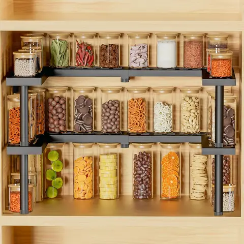 Kitchen Cabinets, Storage Rooms, Stackable Spice Racks, 2-Layer Adjustable Metal Iron Spice Racks for Storing Spices, Seasonings & Pasta Organiser White