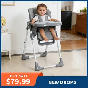 【New Drops】Garvee Multifunctional Foldable High Chair with Adjustable Height and Recline, Removable Tray for Easy Cleaning, Portable Design, Suitable for Babies and Toddlers, Dark Grey