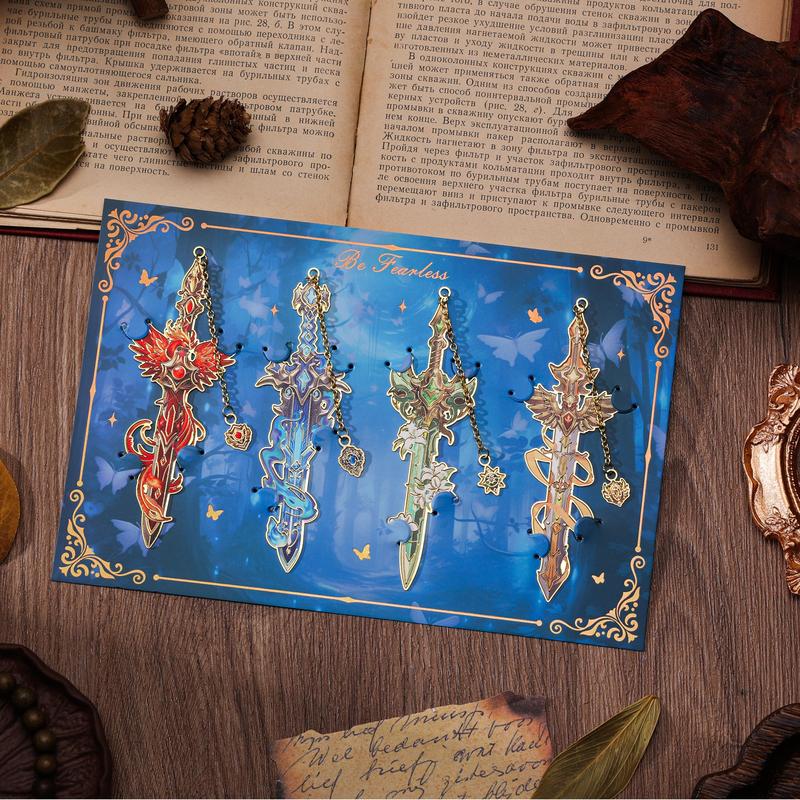 4pcs Fantasy Sword Bookmarks for Books, Journals, Planners - Cool Metal Book Markers for Reading Women & Men, Unique Book Marks Gifts for Book Lovers, Reading Accessories for Students & Adults & Kids