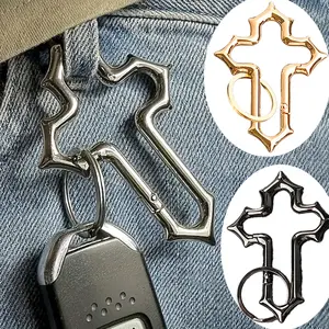 Punk Cross Keychain with Card Loop, Unisex Durable Key Ring, Outdoor Equipment, Christmas Gift for Men and Women