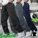 Men's Big & Tall Relaxed Fit Casual Trousers, Elastic Drawstring Waist Multi Pocket Plus Size Pants, Breathable Streetwear Bottoms, Outdoor Hiking Gym Daily Sweat Pants, Deep Phone Pockets Extended Inseam Everyday Wear