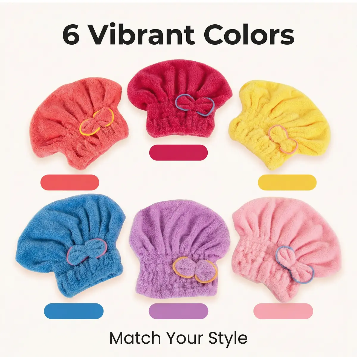 Women's 3PC Microfiber Coral Fleece Hair Drying Caps - Super Soft, Lightweight, Ultra Absorbent, Fast Drying, Breathable, Portable, Elastic-Fit Shower Turban Wraps for Adults, Home Bathroom Essentials, Random Delivery of 3 Vibrant Colors, Approx. 45g Each