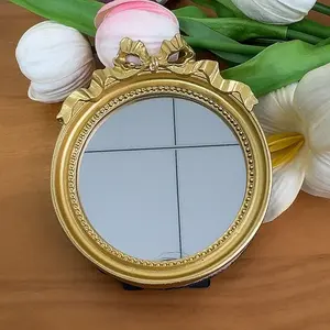 Small Round Mirror European Vintage Elegant Antique Style, Decorative Wall Hanging Accessory, Perfect for Home Decoration