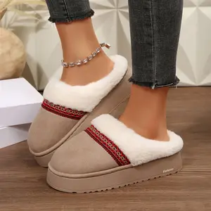 Cozy Plush Platform Mules for Women Suede Slip-On Slippers Comfortable Winter Indoor Outdoor Footwear