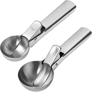 Stainless Steel Ice Cream Scoop, 2 Counts Ice Cream Scoop with Trigger, Metal Ice Cream Scoop, Suitable for Fruit Scoop, Sundae, Sorbet, Ice Cream, Kitchen