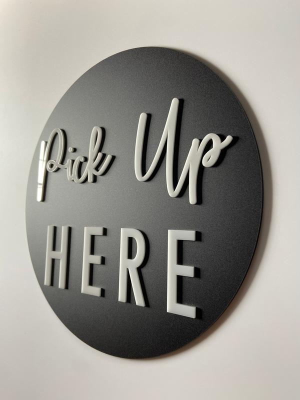 Order Here Pickup Here Outdoor Business Sign | Weatherproof and UV Stable | Food Truck Ice Cream Window | 3M Adhesive Backing 12x12” Round