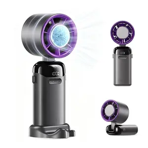 4-in-1 Upgraded mini portable refrigeration handheld turbo fan with 199 speed settings, Superior battery endurance, 21,500 revolutions per minute, digital display, 120° rotation, USB charging, Suitable for travel, indoor use, and office desk usage outdoor