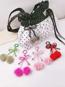 Furry Bow Bag Charm Keychain, Solid Pattern Design, Perfect for All Seasons, Ideal Gift Accessory, Casual Style Decoration