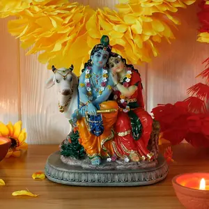 Hindu God Radha Krishna Statue - 6.6" H Indian Idol Valentine Wedding Gift for Indians Puja Item Pooja Diwali Gifts Home Office Altar Temple Mandir Yoga Studio Spiritual Symbol Decor