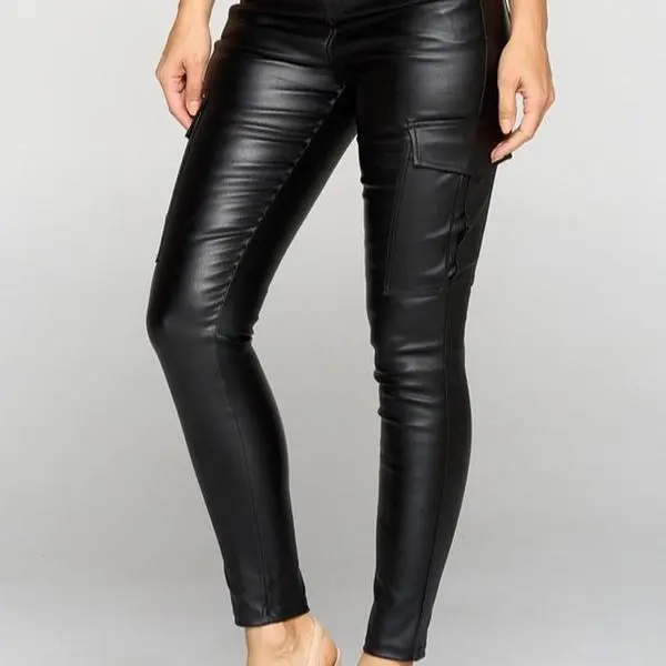 Laura-Vinyl Cargo Pants Women Casual