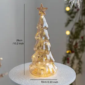 Glass Christmas tree with lights,romantic,Glass Christmas tree with lights, desktop Christmas tree romantic Christmas decoration statue, suitable for table, desk, style