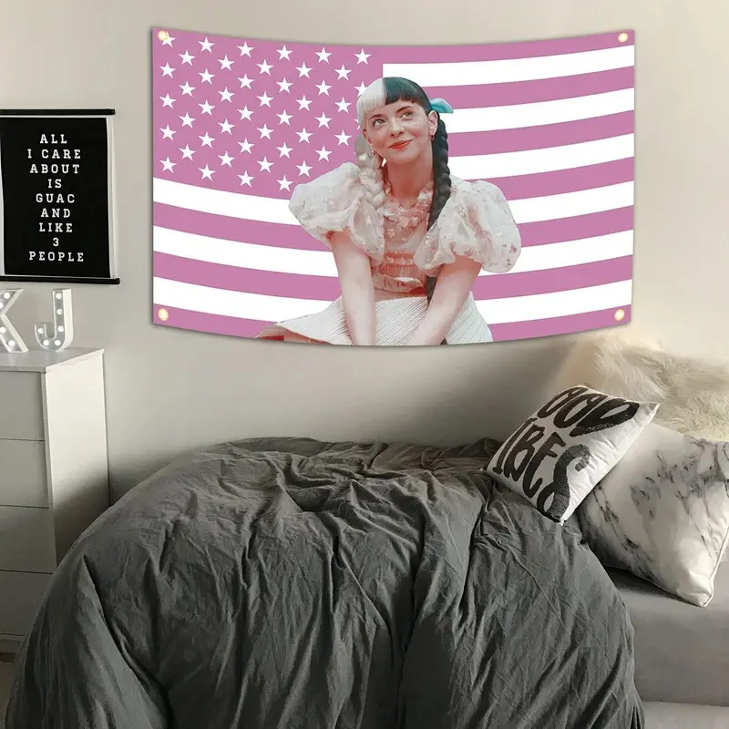 Melanie Martinez Stars and Stripes Print American Flag Cutout Tapestry, 40in x 60in Pop Singer Home Decor Wall Hanging for Dorms, Parties
