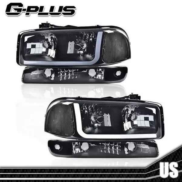 G-PLUS Headlights for 1999-2007 Sierra Yukon Smoked Lens LED Headlights w/ Turn Signal Lamps