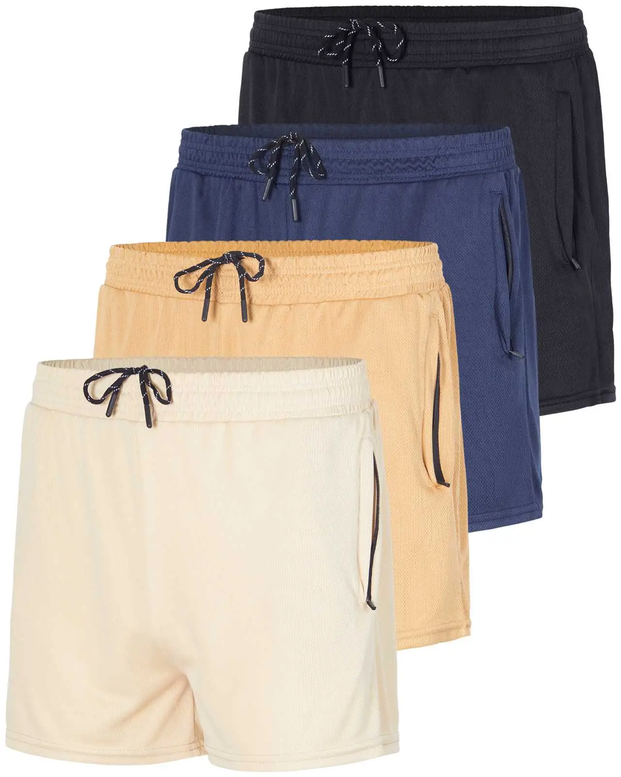Real Essentials 4 Pack: Men's Mesh 3" Athletic Zipper Shorts Workout Gym Running Basketball (Big and Tall Available)