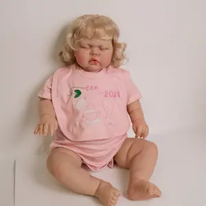 Pickle Reborn 24-inch Sleeping Baby Doll with Blonde Hair & Pink Letter Sleeper Realistic Closed Eyes 60cm Plush Fabric Body Soft Cuddly Gift