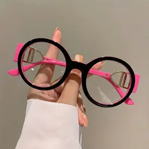 Women's Vintage Round Frame Reading Glasses, Fashion Anti-Glare Computer Glasses, Transparent Lenses, Stylish Eye Protection, Round Eyeglasses