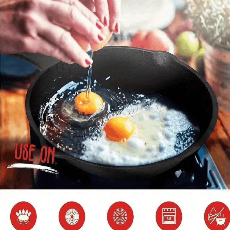 3Pcs Cast Iron Pan Pre-Seasoned Iron Skillet Set Heavy Duty Skillet Set With Pouring Lip For Grilling Searing Frying Baking(6 Inch, 8 Inch And 10 Inch) - Black