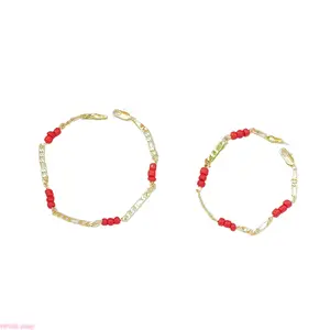 14k Gold Plated Wine Red Beaded Bracelet, Women's Lucky Jewelry Wristband, Suitable for Daily Casual Wear And Christmas Gift Giving fathersdaygift