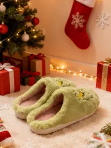 Christmas Plush Slippers Women Winter Warm Cute Home Green Haired Monster Slippers Funny Non Slip Cotten Shoes New Year Gift
