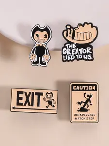 Vintage Horror Game Character Badges Set, Classic Bandit Image Ink Spill Warning Creator Deception Slogan Badge, Retro Collection Decor