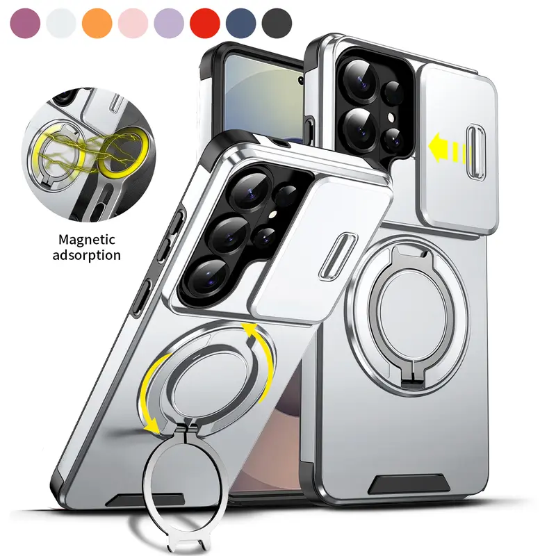HISTORYOO Slide Camera Lens Case For Samsung Galaxy S26 Ultra S25 S24 S23 S22 S21 S20 Plus S25/S24/S23 FE Protector Full Bumper Protection Magnetic 360° Rotating Ring Stand Holder Kickstand Military Grade Shockproof Rugged Protective Heavy Duty Cover