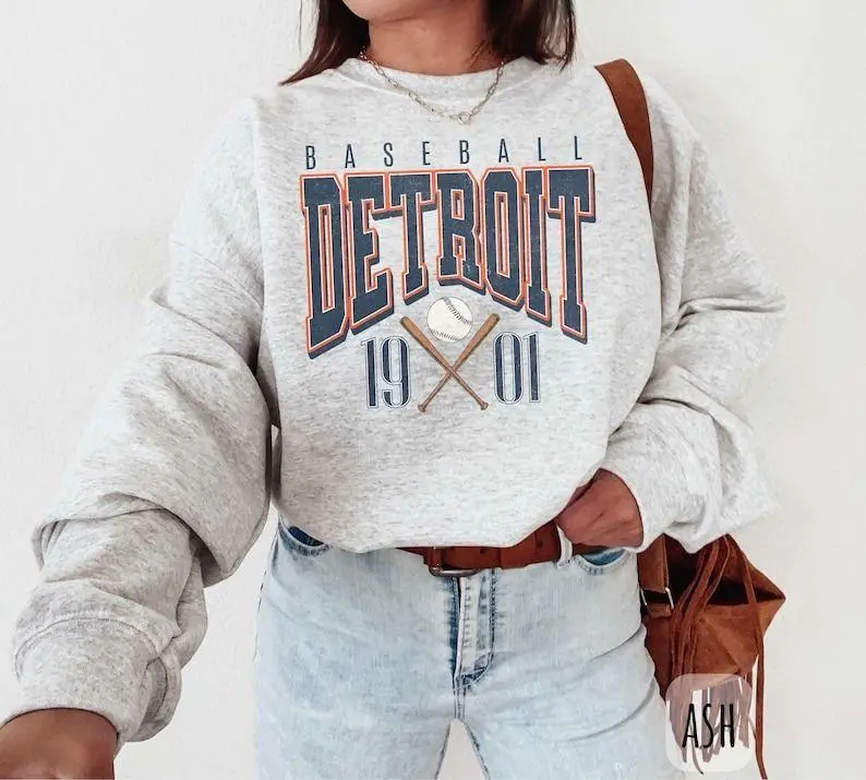 Vintage Detroit Baseball Sweat-shirt, Detroit Baseball Fan, Michigan Sports Fan Crewneck, Retro Ballpark Hoodie, Tiger Sweat-shirt